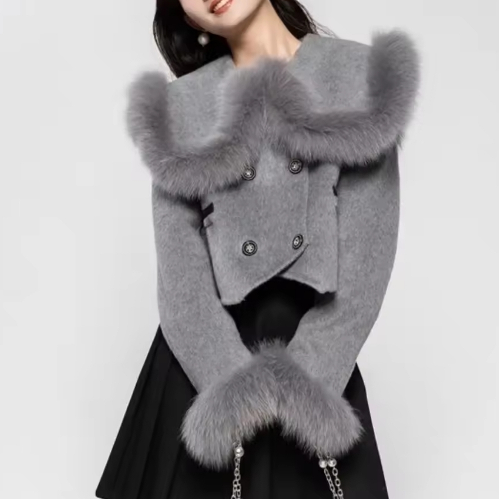 Real Fox Fur Woolen Jacket Women - Picture 2 of 5